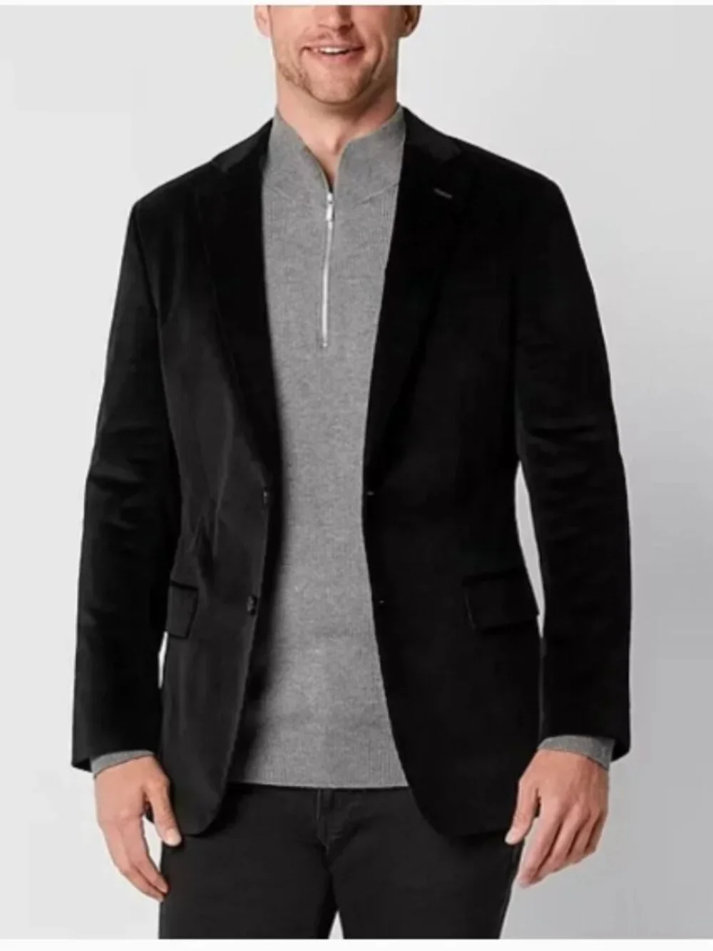 Men's Stafford Signature Corduroy Classic Fit Sport Coat - Black 48 Long